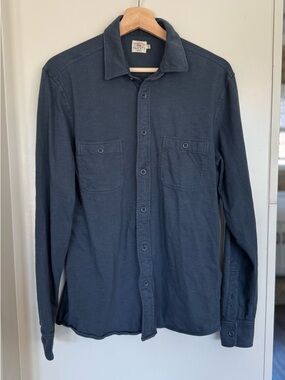 Faherty Men Medium Navy Button-Front Casual Shirt Organic Cotton Comfort Casual